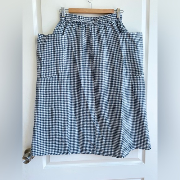 Lintico Linen Checked Elastic Waist Skirt In Ocean Cream Size S - Picture 3 of 7